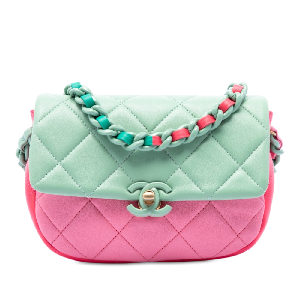 Pre-Loved Chanel Mini Tricolor Lambskin Lacquered Chain Flap